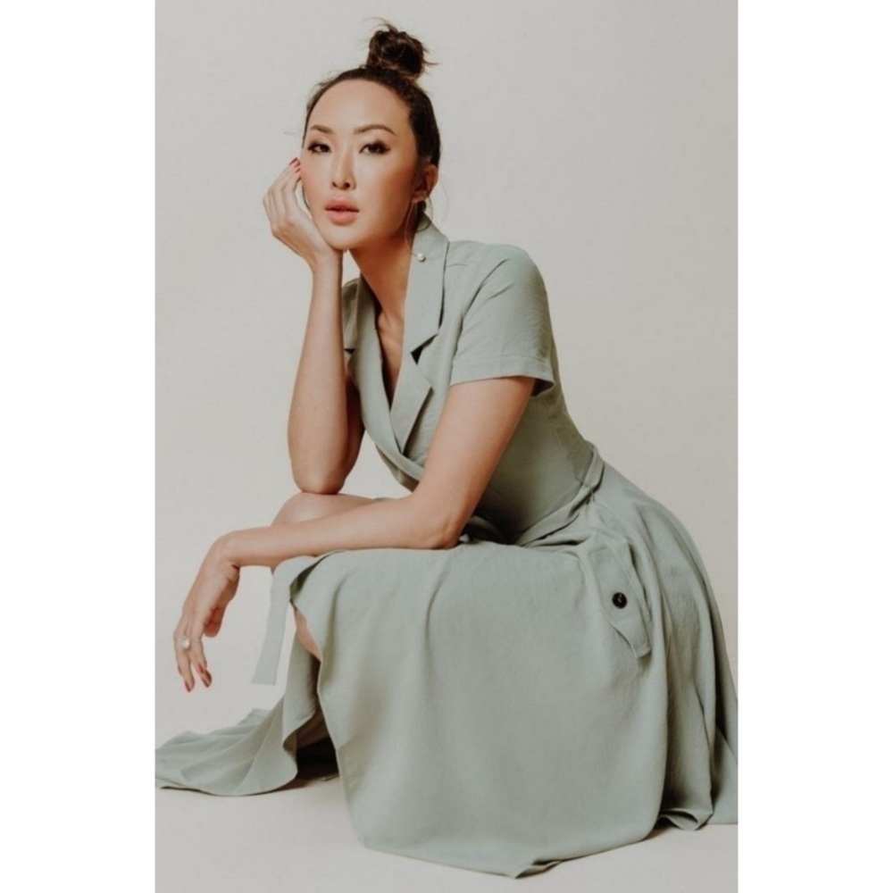 Chrishelle x J.O.A. Asymmetrical Trench Dress Sage Green Size Small